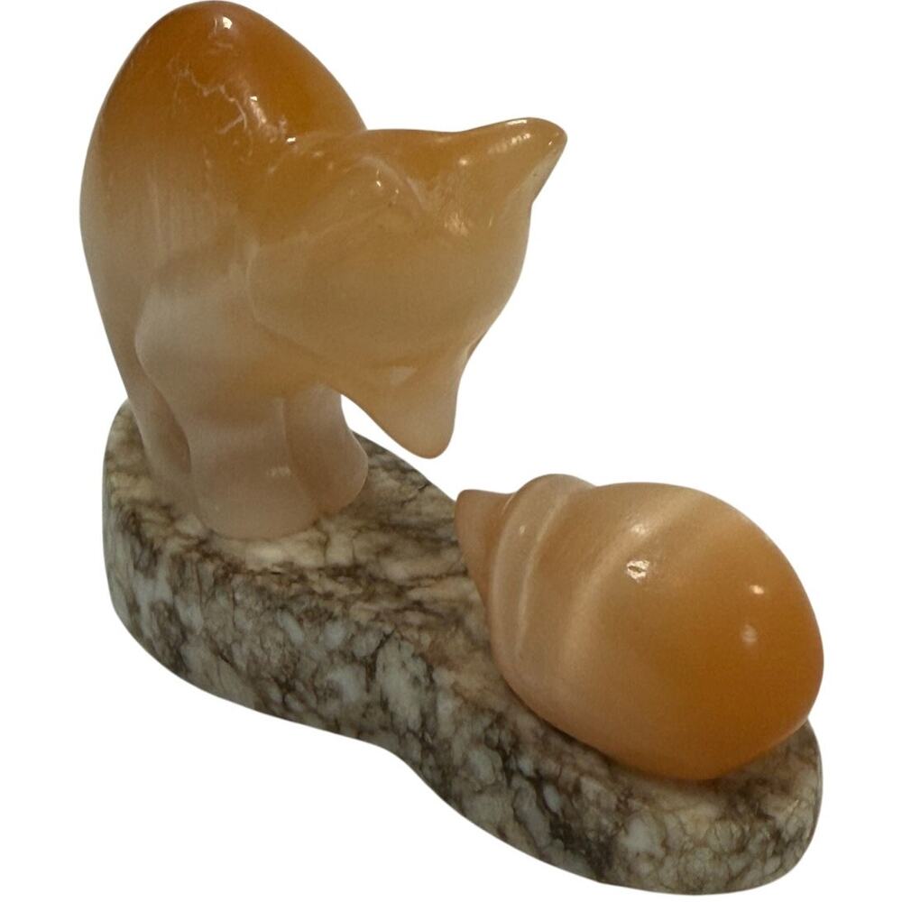 Stone Fox & Hedgehog Figurine on Granite Base - Picture 2 of 5